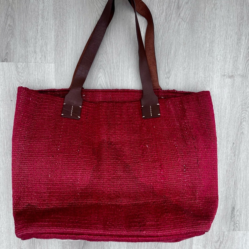 J. Jill Shoulder Bag Woven Jute with Leather Handles
